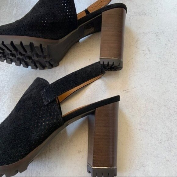 Franco Sarto Y2K Suede Slingback Heels Black Perforated Suede - Picture 5 of 8